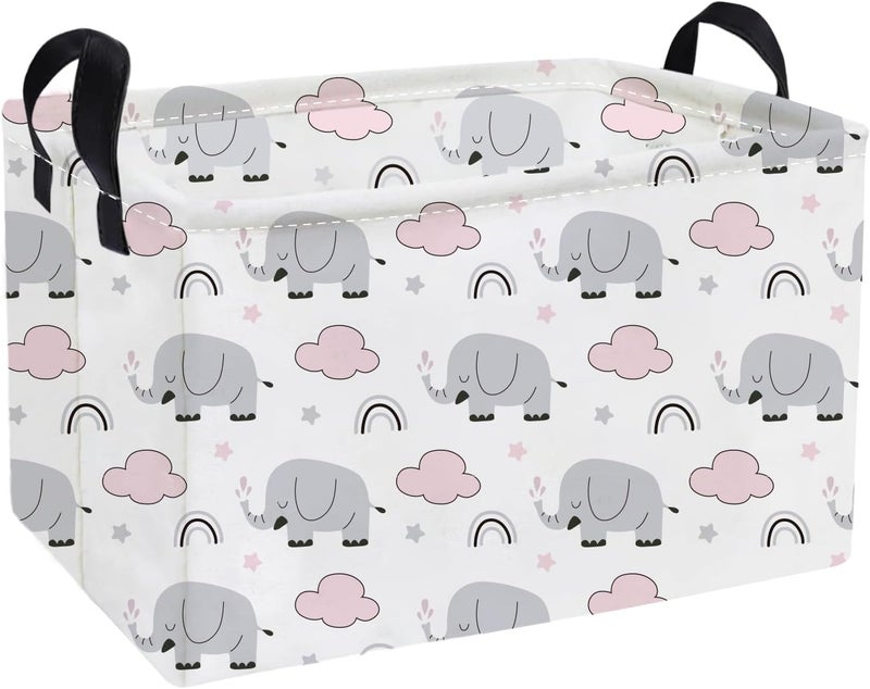 ESSME Rectangular Kids Baskets,Elephant Storage Basket with Handles for Boys Room Decor, Toy Box,Cute Storage Bin（Rainbow elephants） - Image 1